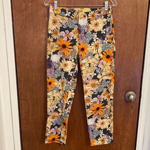 Maeve Floral Sunflower Print Stretch Pants - Multicolor